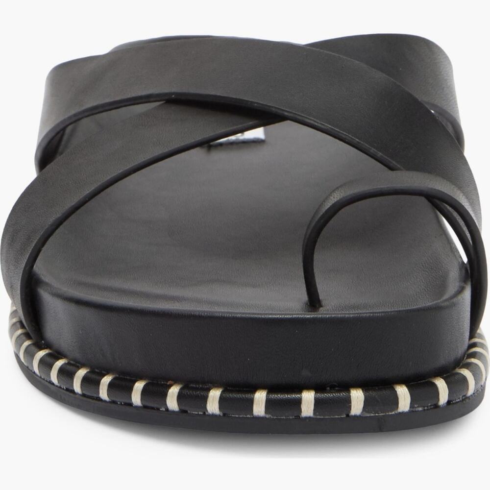 Steve Madden 10 Vienna Black Crisscross Leather Slide Sandals - Picture 3 of 6
